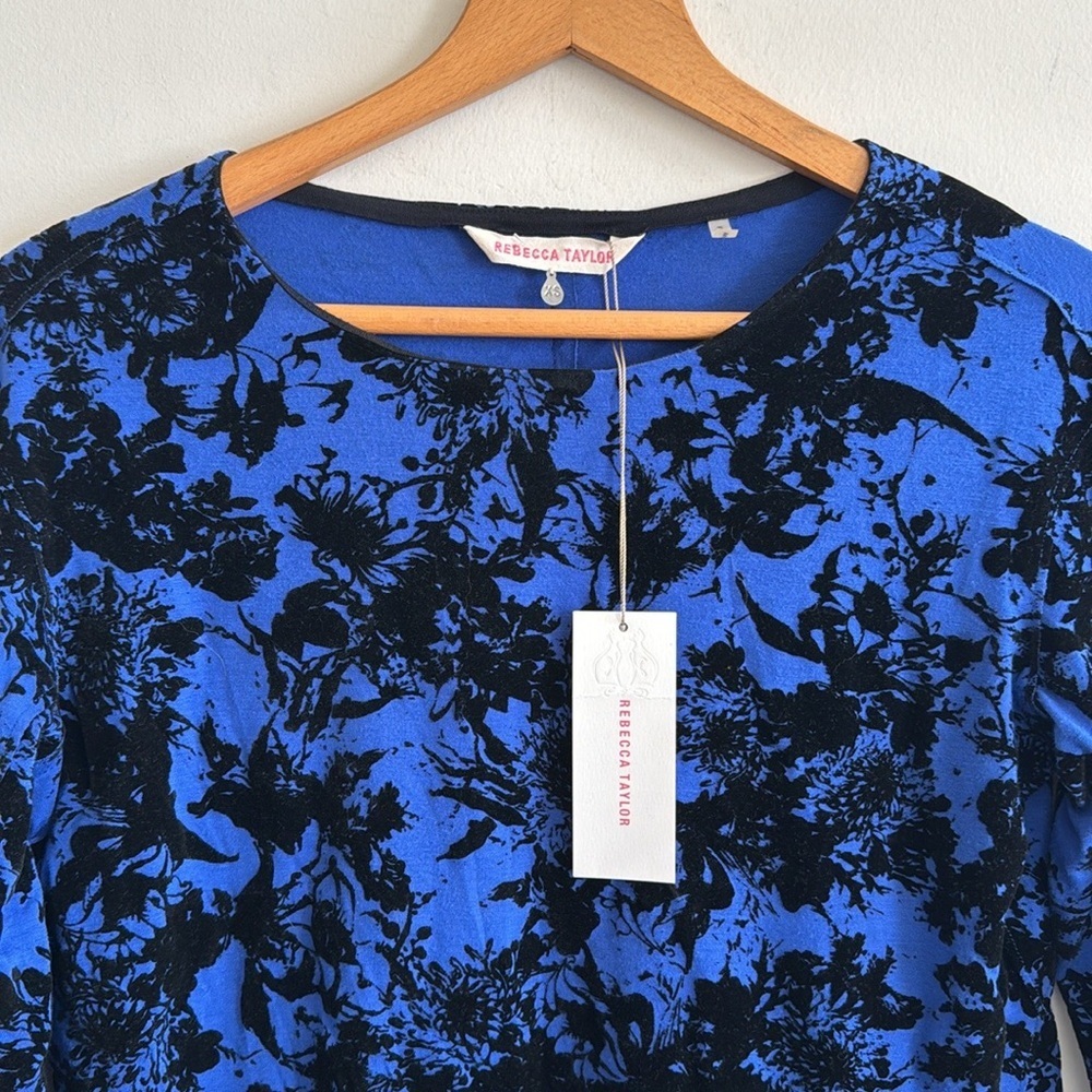Rebecca Taylor black/blue velvet floral detail long sleeve knit top NWT size XS - Picture 3 of 10